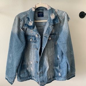 Oversized medium wash fade denim jacket